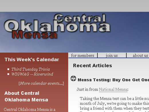 Screenshot of Central Oklahoma Mensa